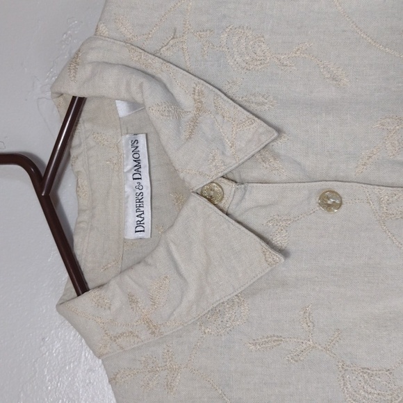 Cream Linen-blend Embroidered Button-Up Tunic Top Shirt XL - Picture 3 of 10